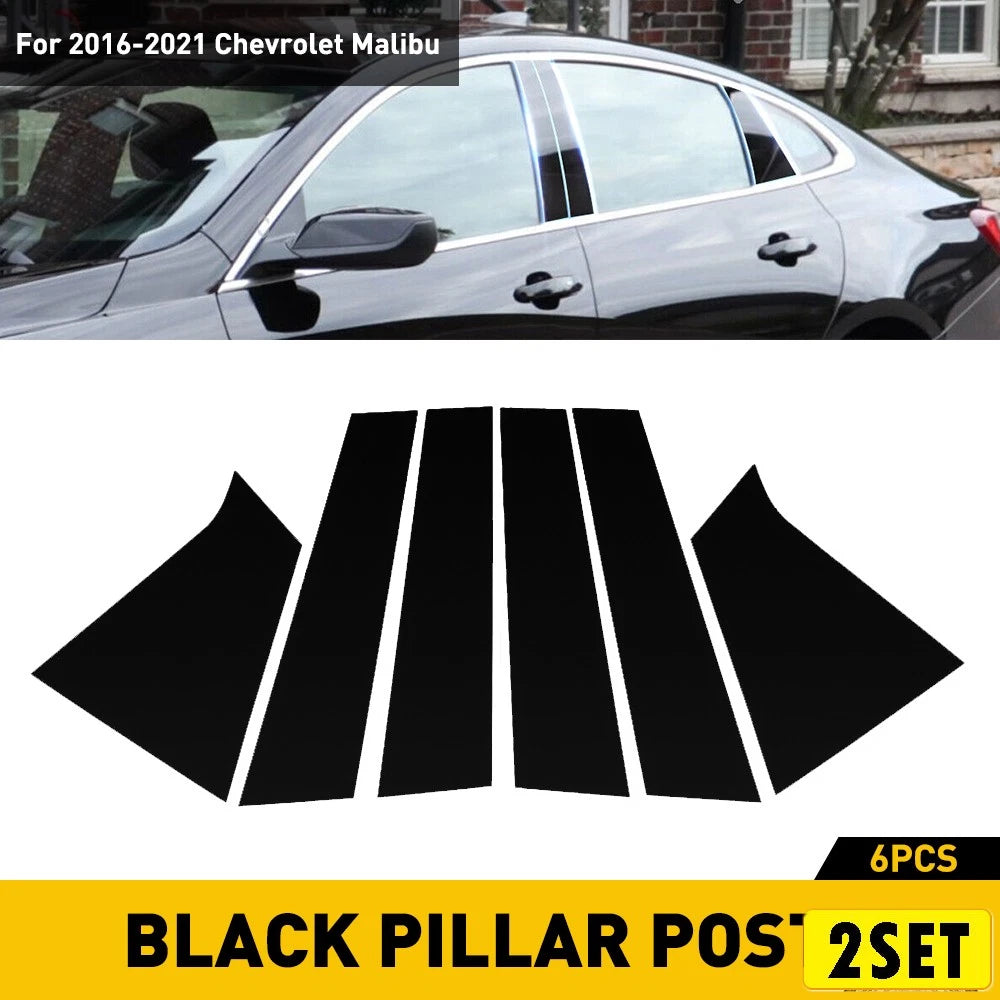 12PCS Glossy Black Door Trim Cover Pillar Posts for Chevrolet Malibu (2016–2021)