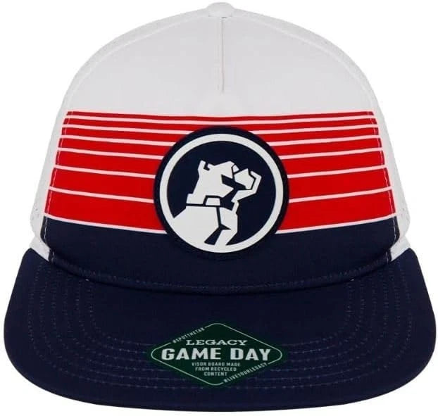 Mack Trucks Snapback Hat with Perforated Panels, Flat Brim, Striped