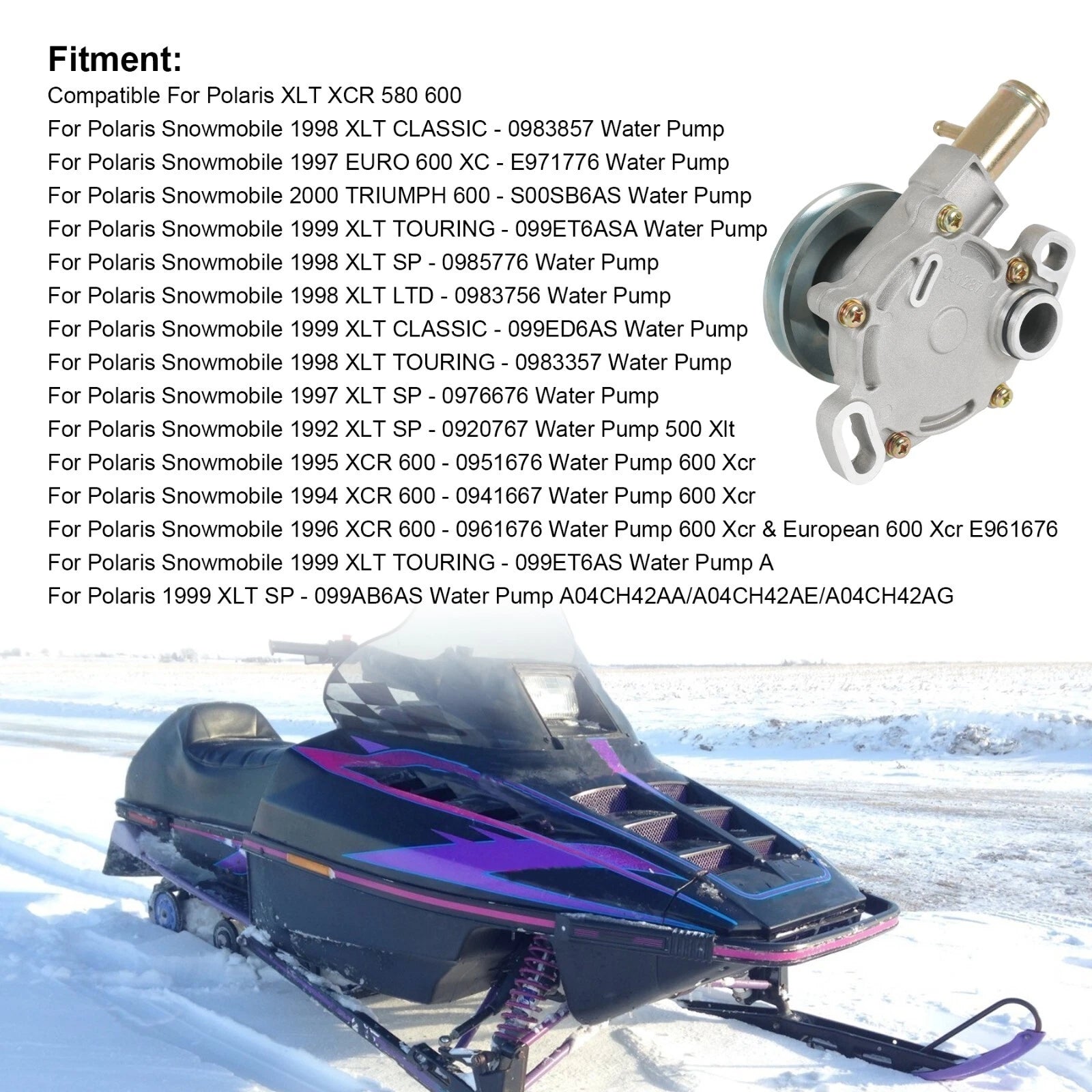 Water Pump for Polaris XLT 580 XCR 600 SP LTD SKS RMK Touring Classic (1996–1999)