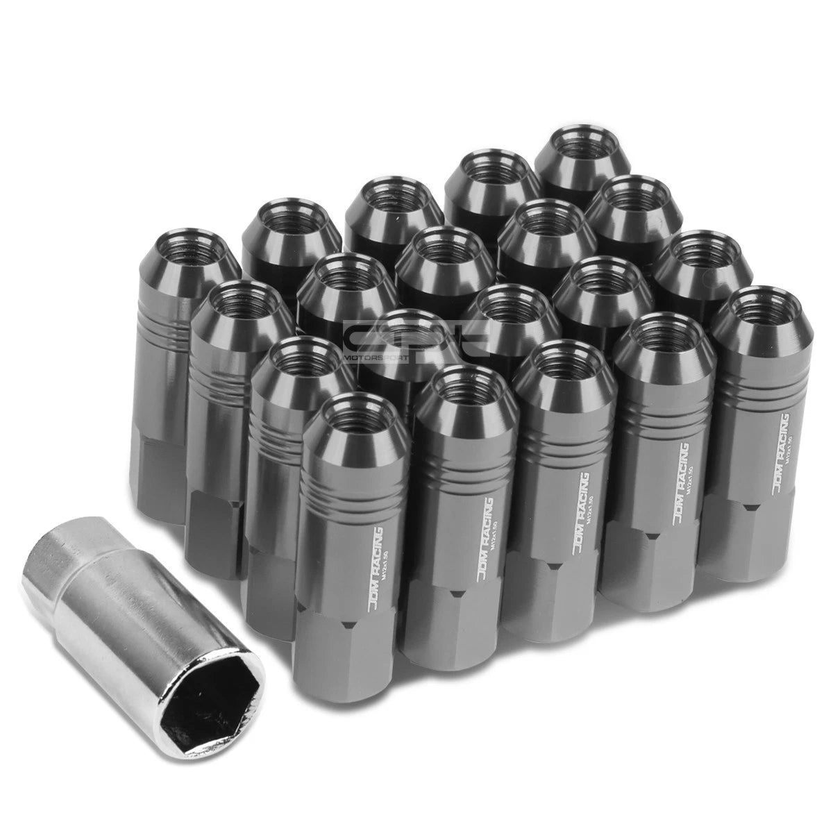 Set of 20 Open End M12x1.5 Gun Metal Aluminum Lug Nuts + Adapter
