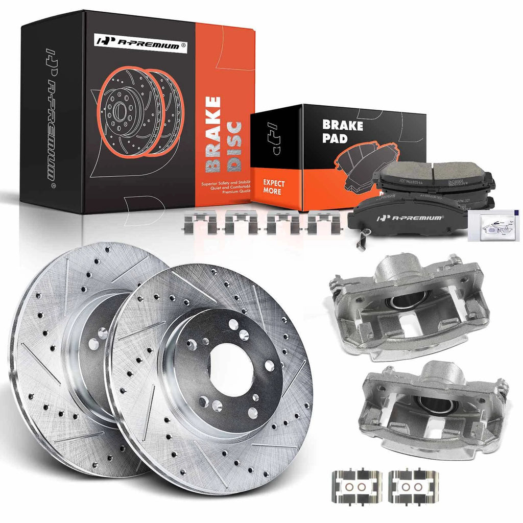 Set of 8 Front Drilled Brake Rotors, Pads & Calipers for Honda Civic Acura CSX