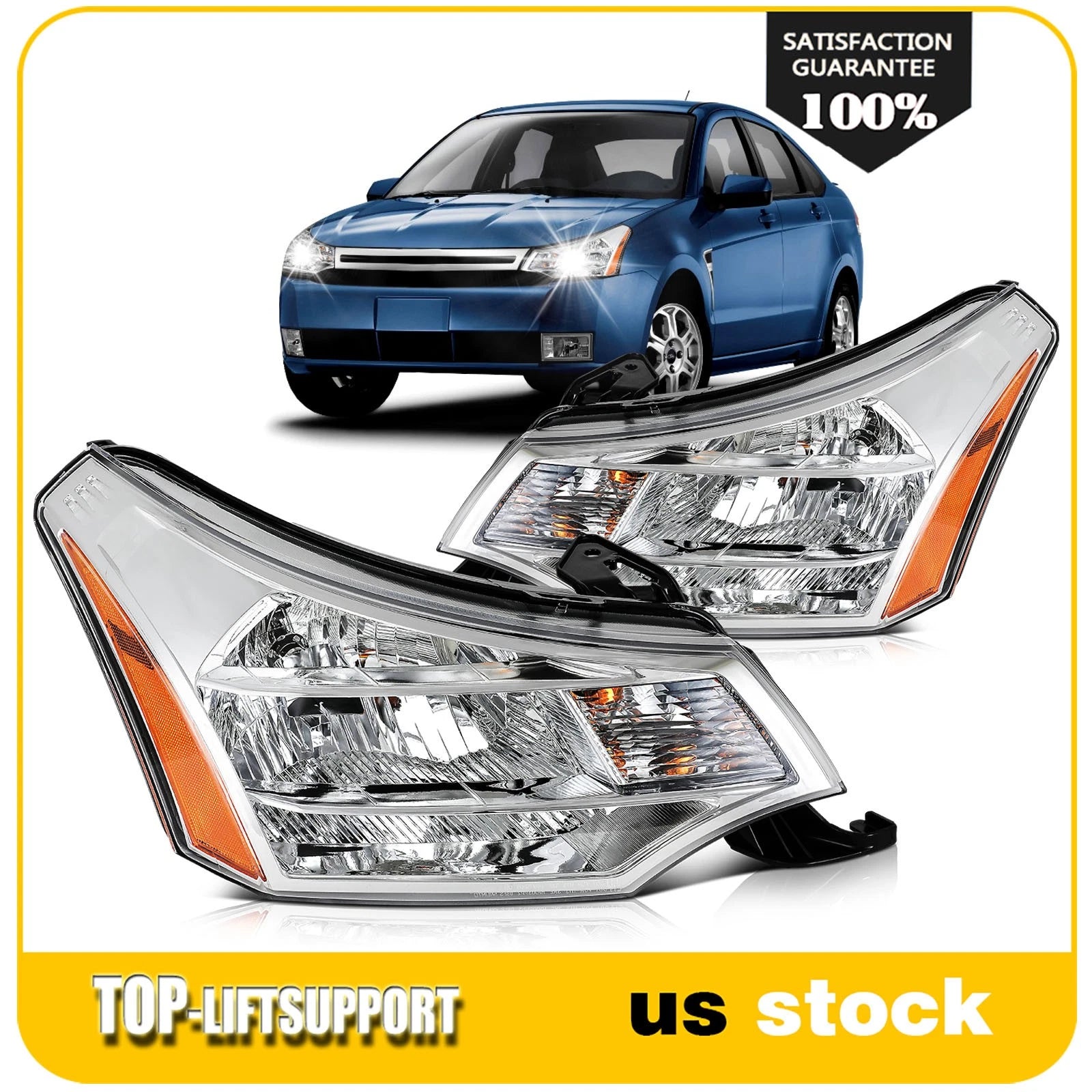 Headlights with Bulbs for Ford Focus (2008–2011) Clear Lens Pair