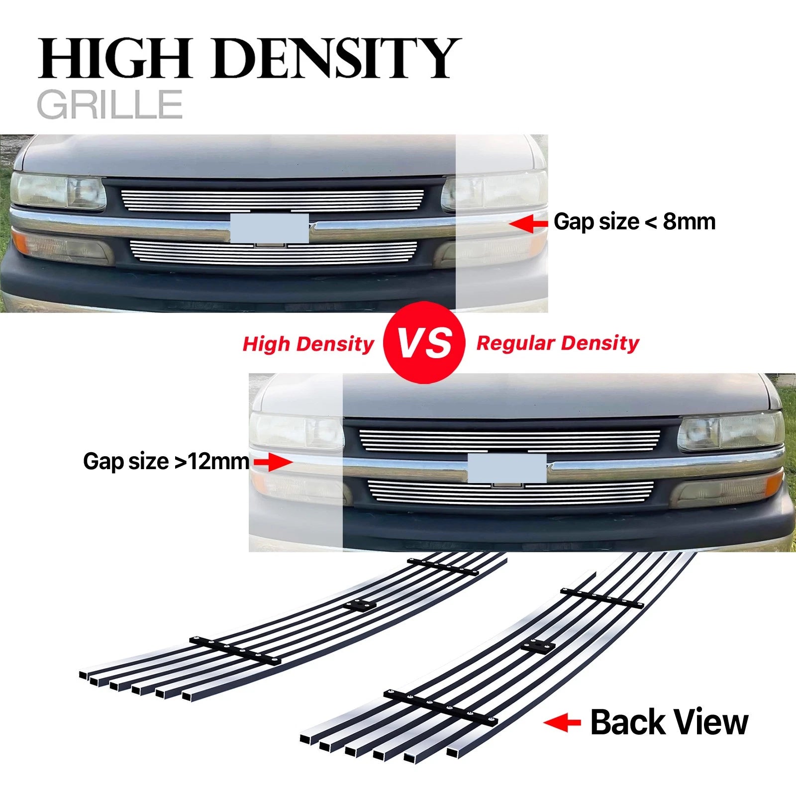 Upper Stainless Chrome Billet Grille for Chevy Silverado 1500 2500 3500 (1999-2000)