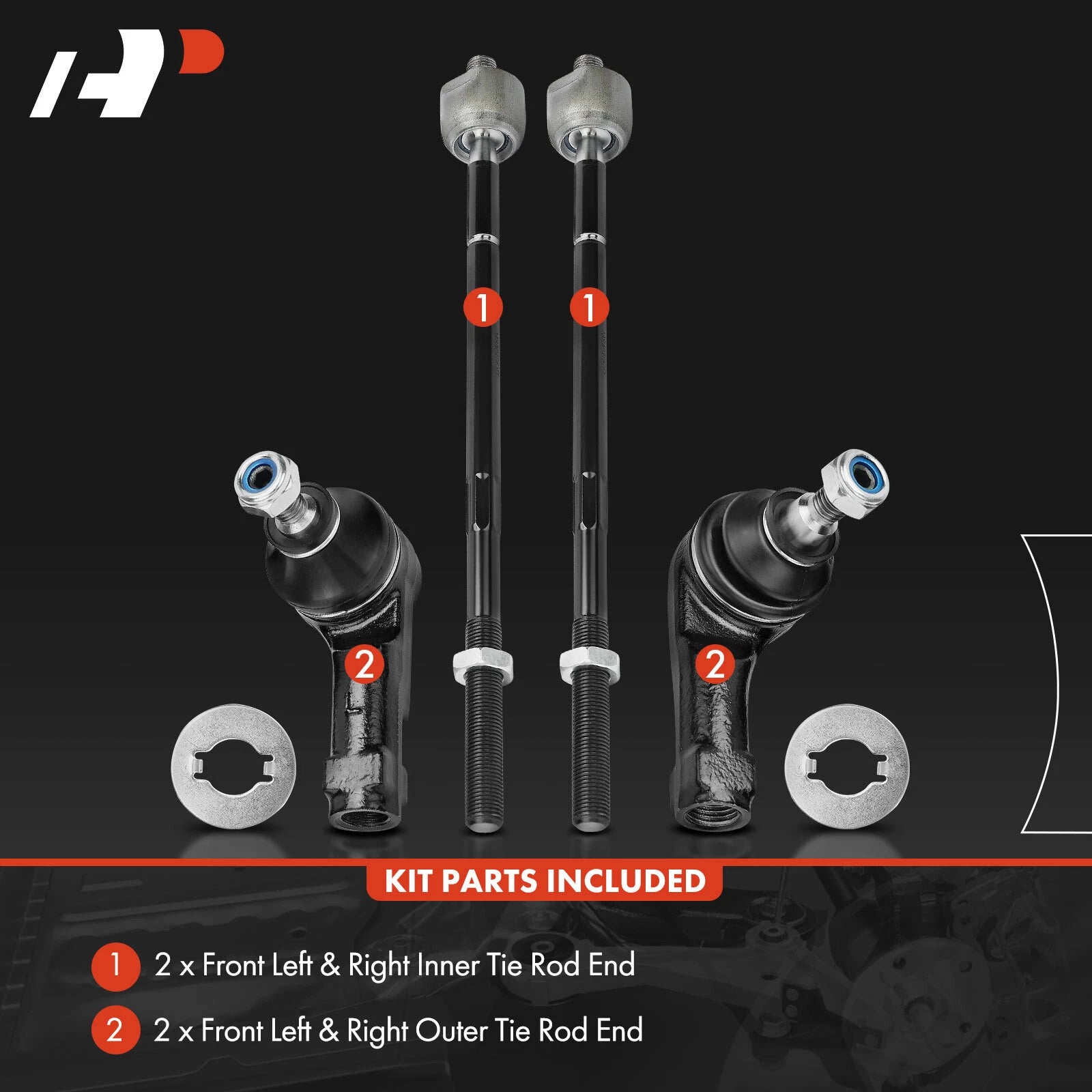 Set of 4 Front Inner & Outer Steering Tie Rods for Ford Focus (2009-2011)