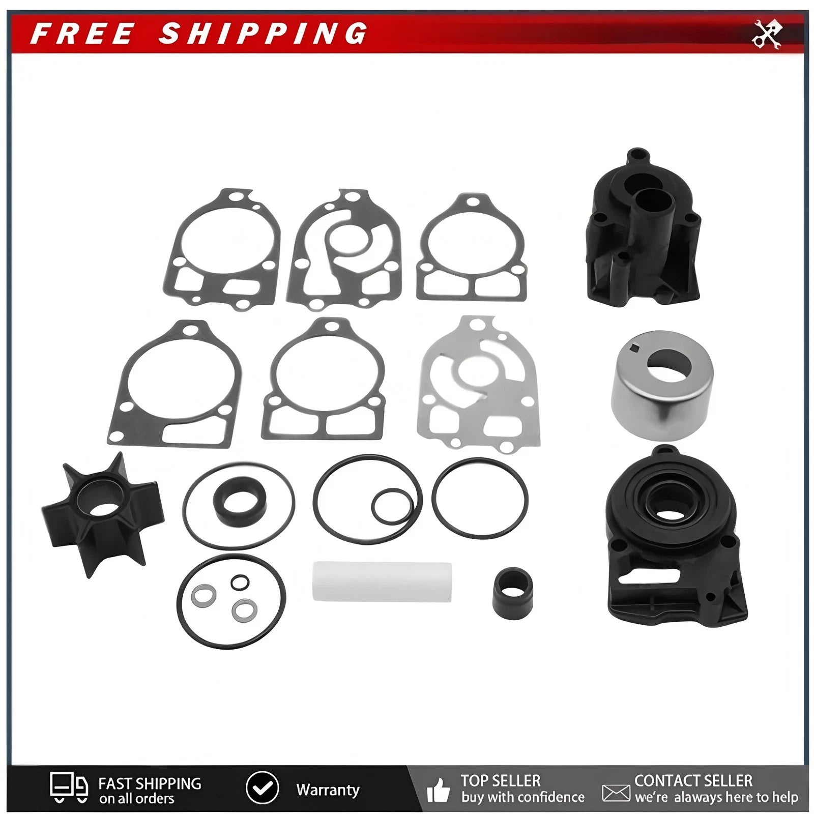 Water Pump Impeller Kit for Mercury V6 150 175 200 220 HP (1990–2023) 46-96148A5