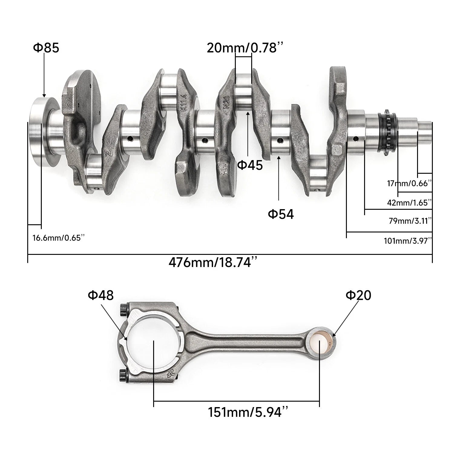 Engine Crankshaft + ConRod + Bearing Kit for Kia Soul (2012–2019) / Forte Koup (2014–2016)