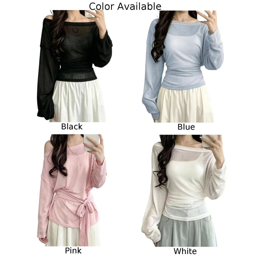 Women's Summer Sun Protection Top with Boat Neck and Long Sleeves