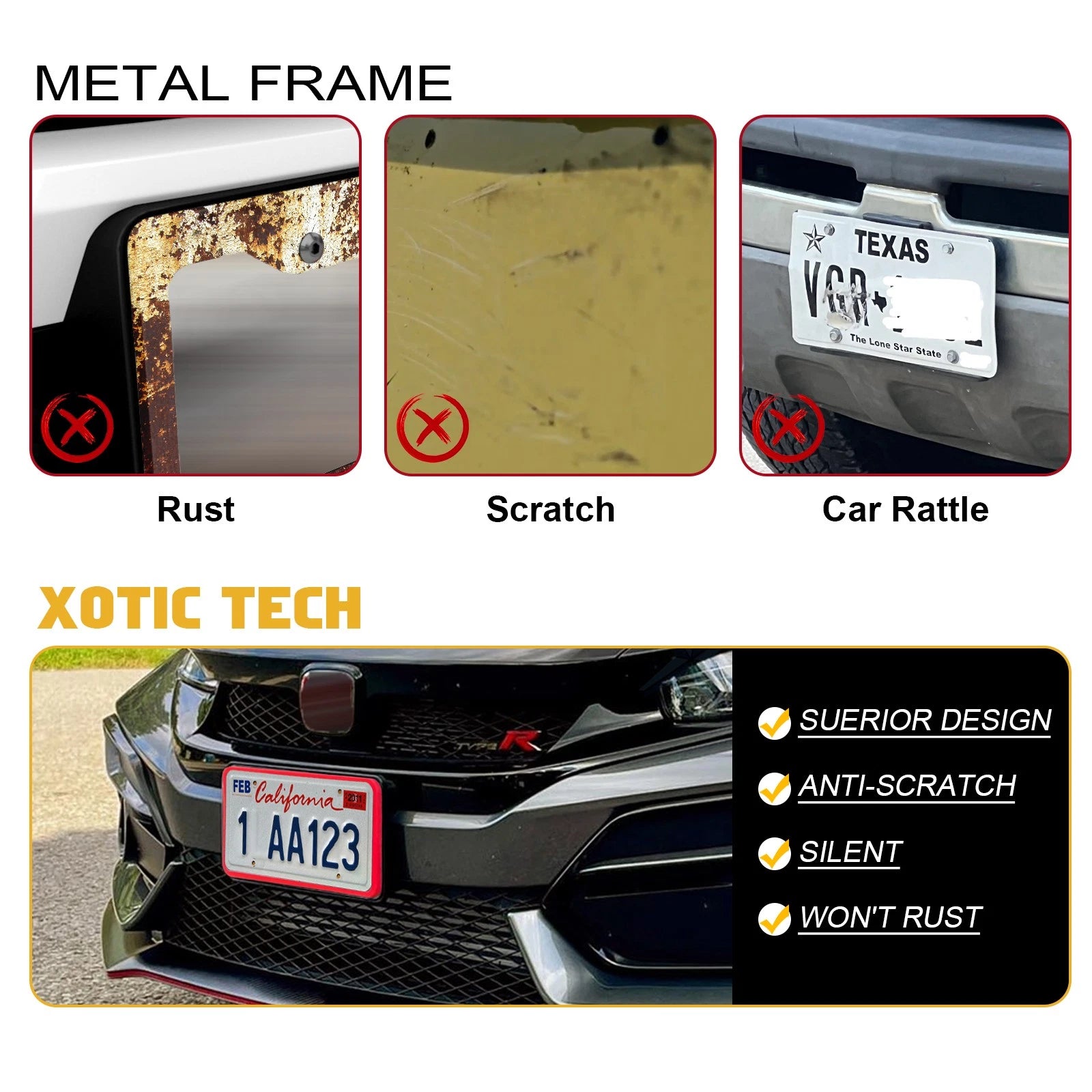 2-Pack Silicone License Plate Frame for Ford Model (2012-2024)