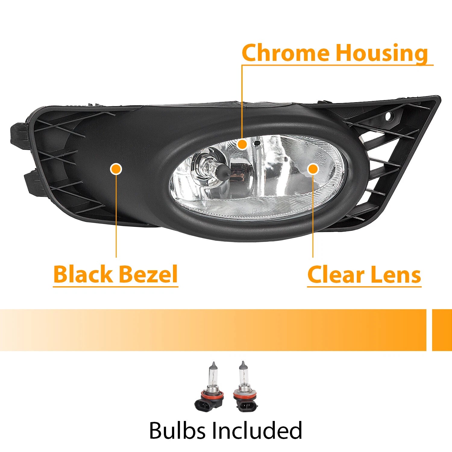 Fog Lights Assembly with Wiring & Switch for Honda Civic 4-Door Sedan (2009–2011)