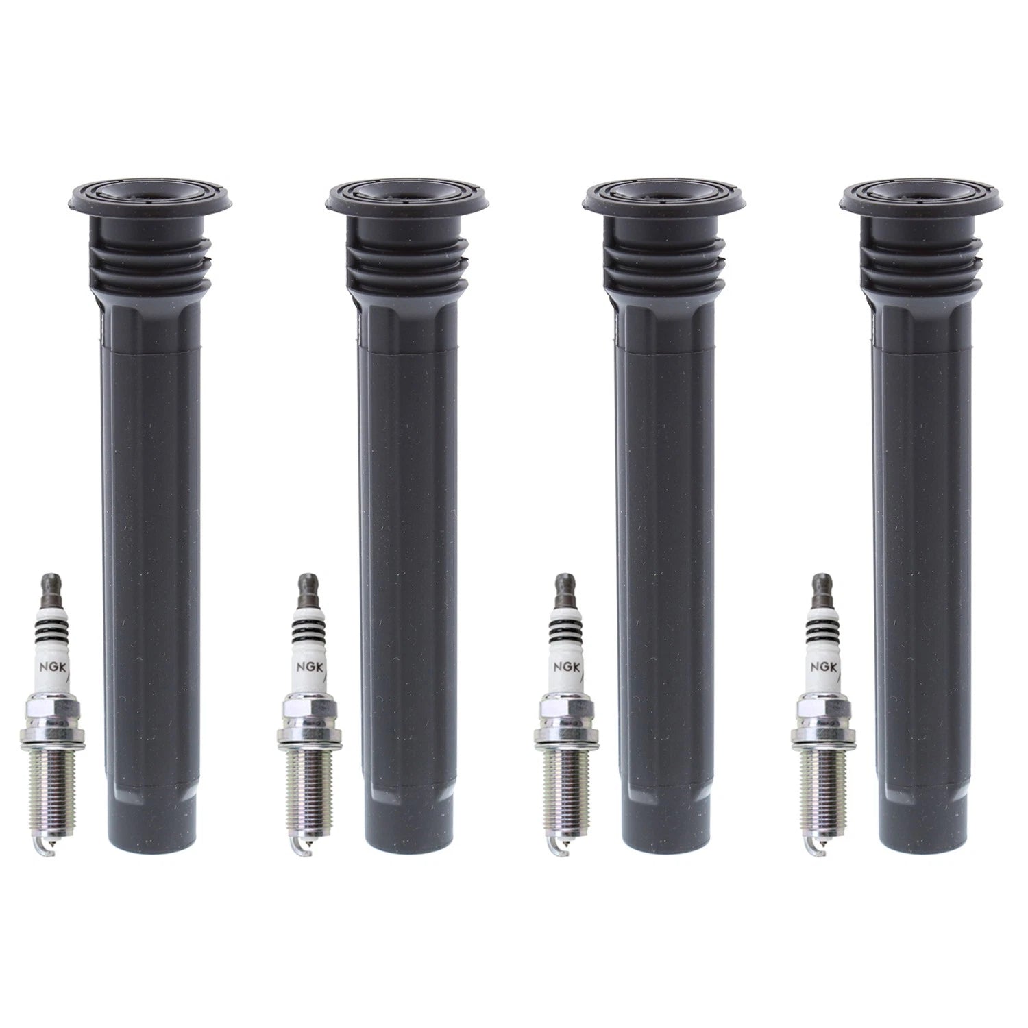 Set of 4 NGK Iridium IX Spark Plugs & Denso Coil Boots for Dodge Dart (2013–2016)
