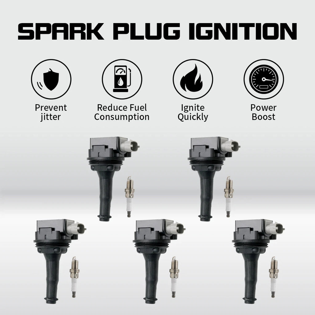 Set of 5 Ignition Coils + 5 Iridium Spark Plugs for Volvo C30 (2008–2012)