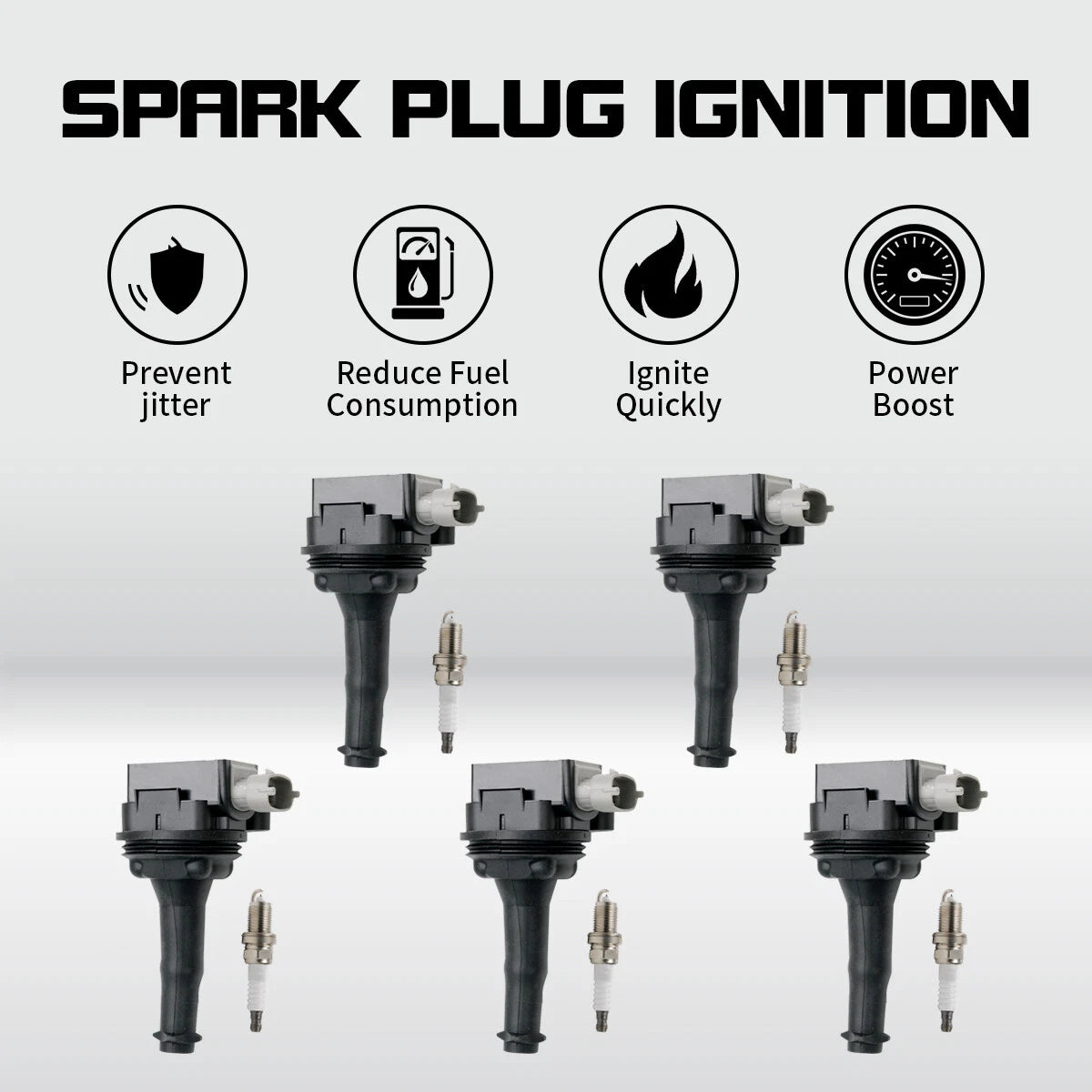 Set of 5 Ignition Coils + 5 Iridium Spark Plugs for Volvo C30 (2008–2012)