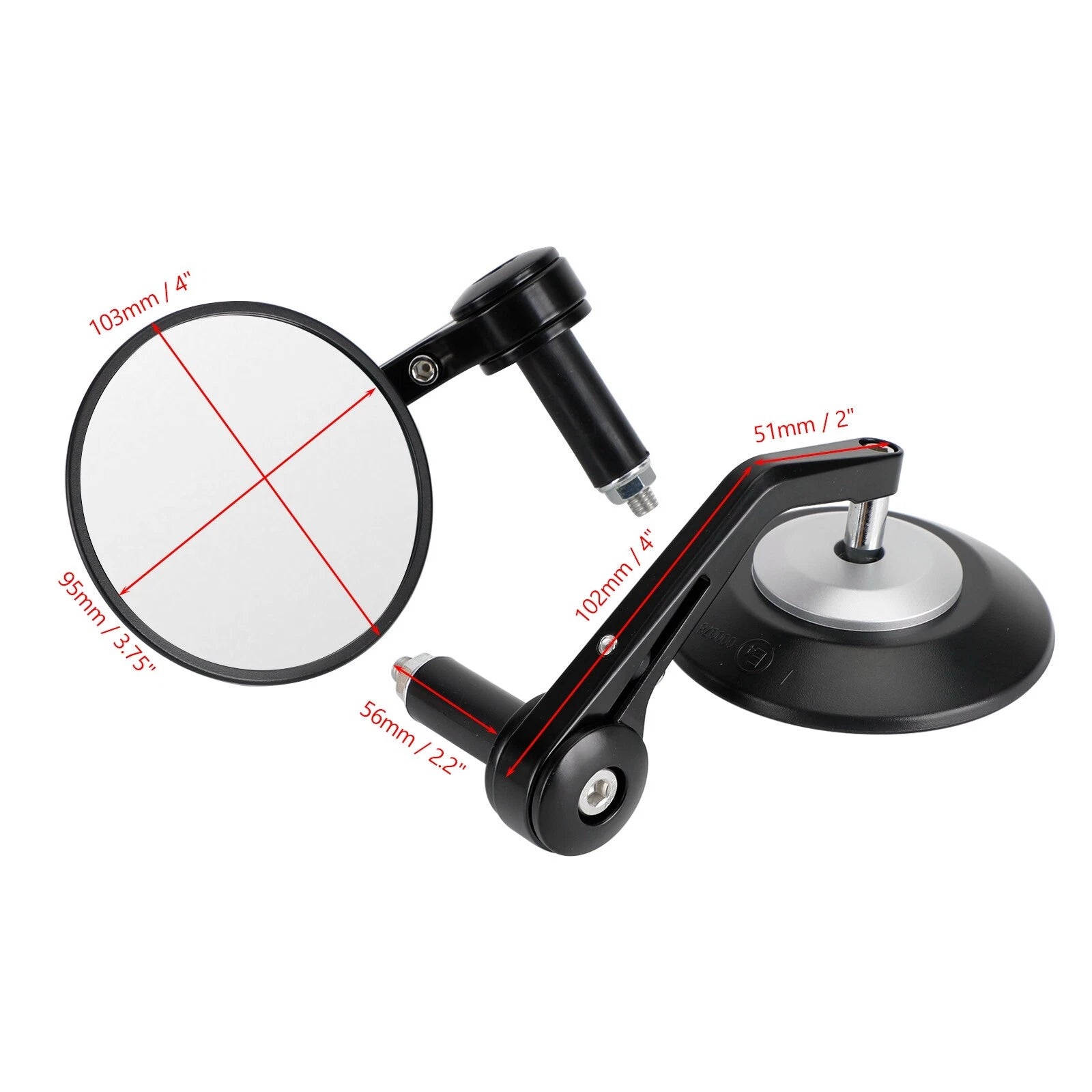 Custom 4" Round Handlebar Mirror Set for Motorcycles (16-19MM Adaptors)