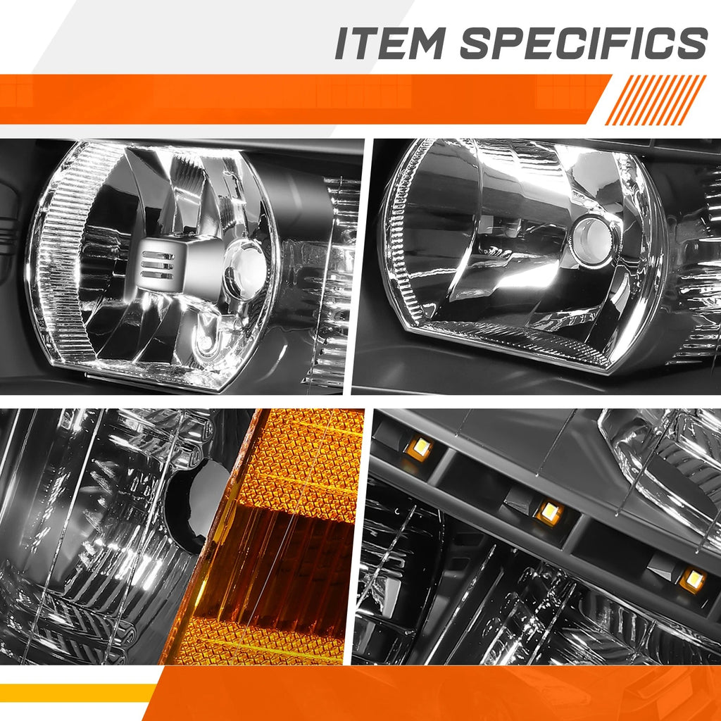 LED DRL Strip Headlight for Chevy Silverado (2007–2014) Black Housing Amber Side