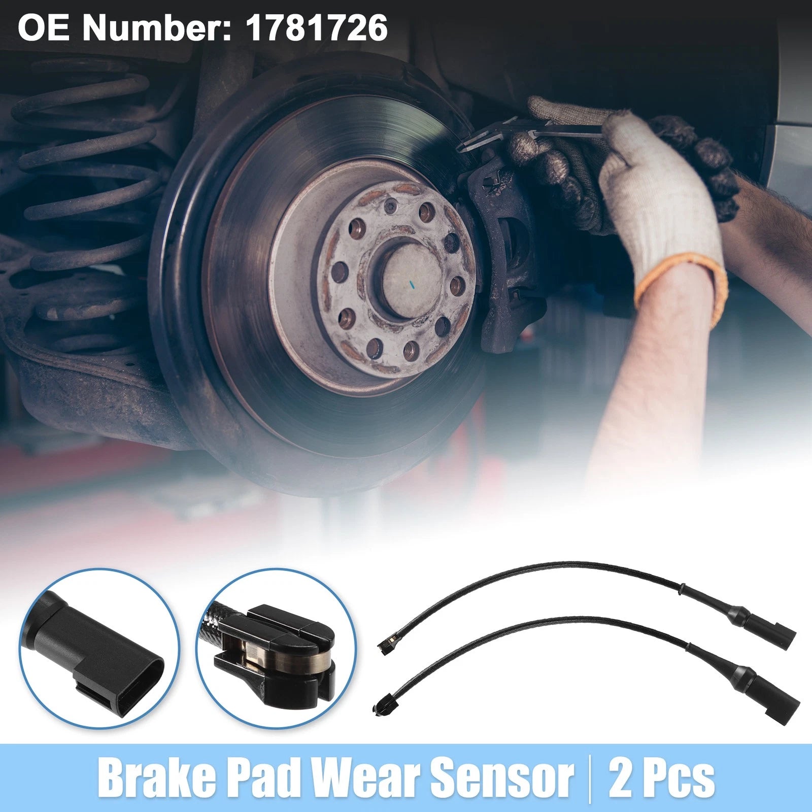 2X Front Brake Pad Sensor for Ford Transit  - Plastic Rubber Black