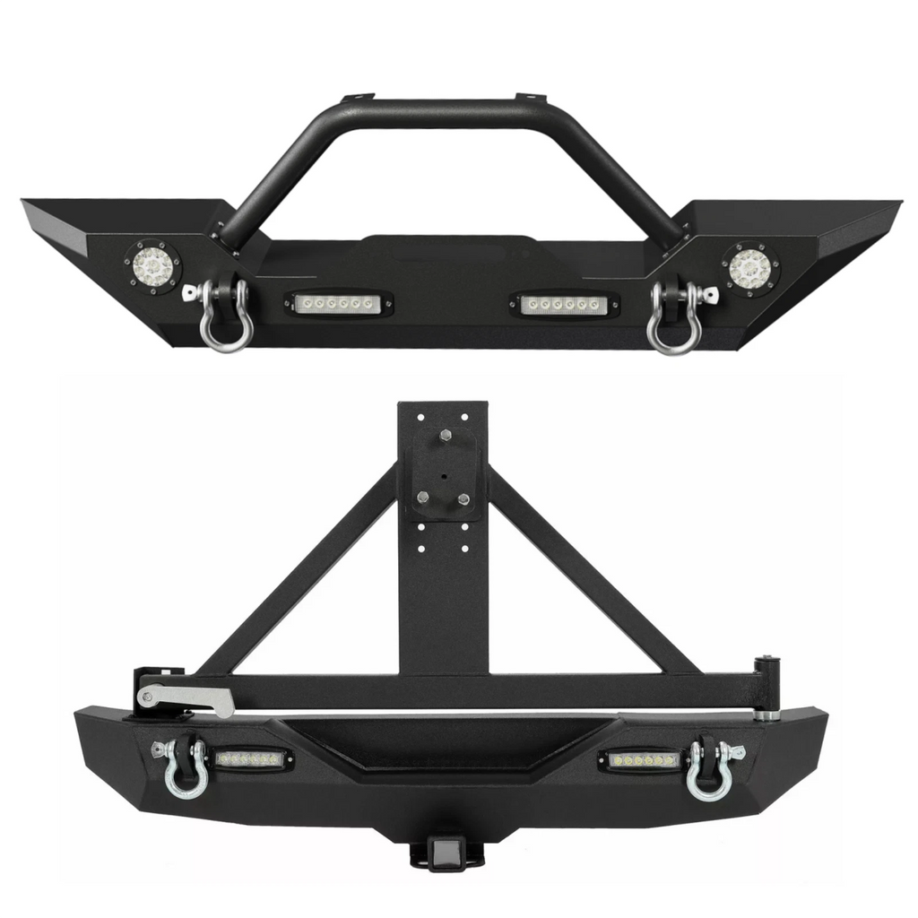 Front/Rear Bumper for Jeep Wrangler JK Unlimited (2007–2018) w/ Winch Plate, LED
