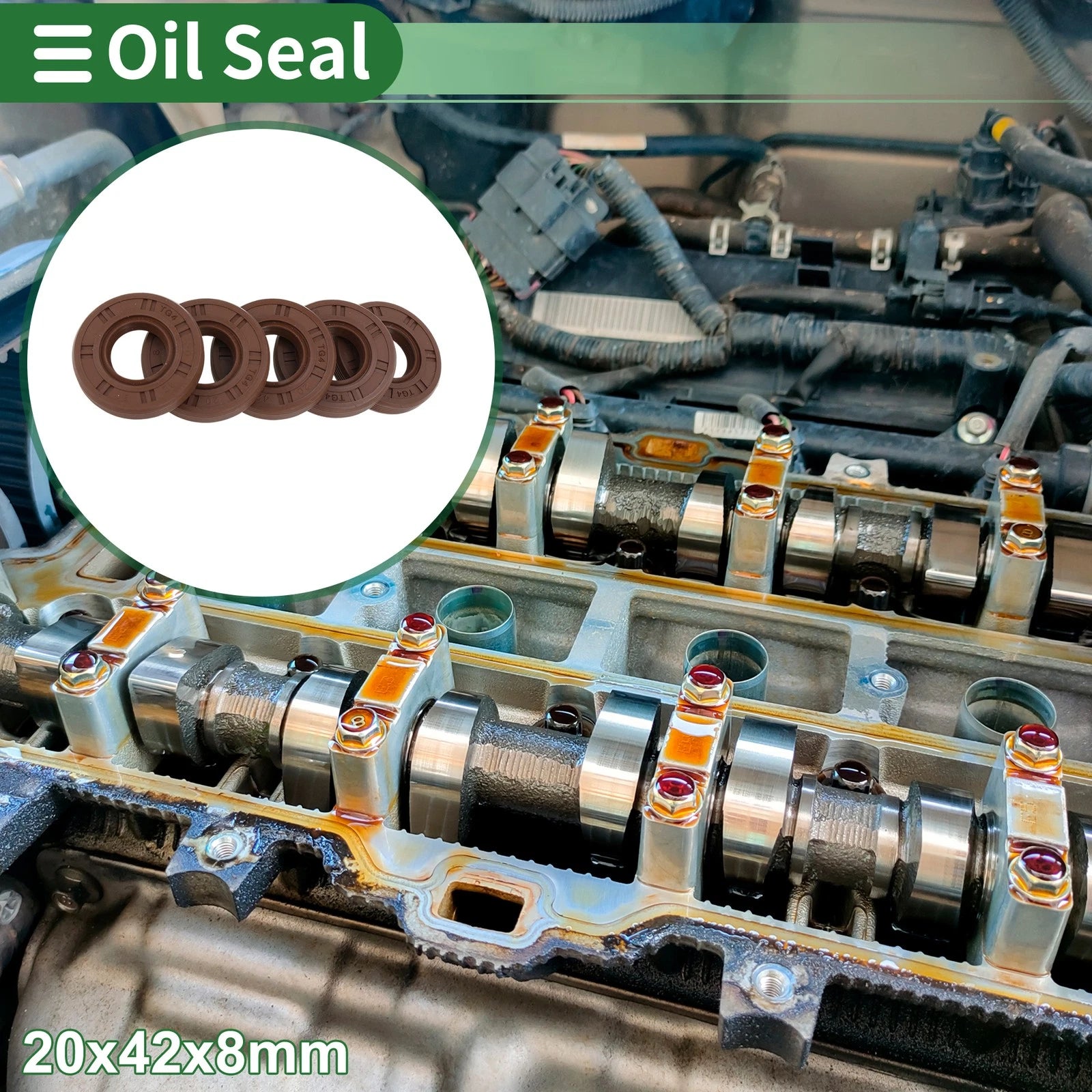 Oil Seal FKM Rubber 20x42x8mm for Various Models (5 Pcs)