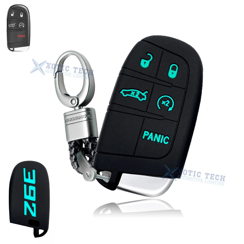 Cyan 392 Silicone Remote Key Chain Shell Cover for Jeep Chrysler Dodge (2014–Up)
