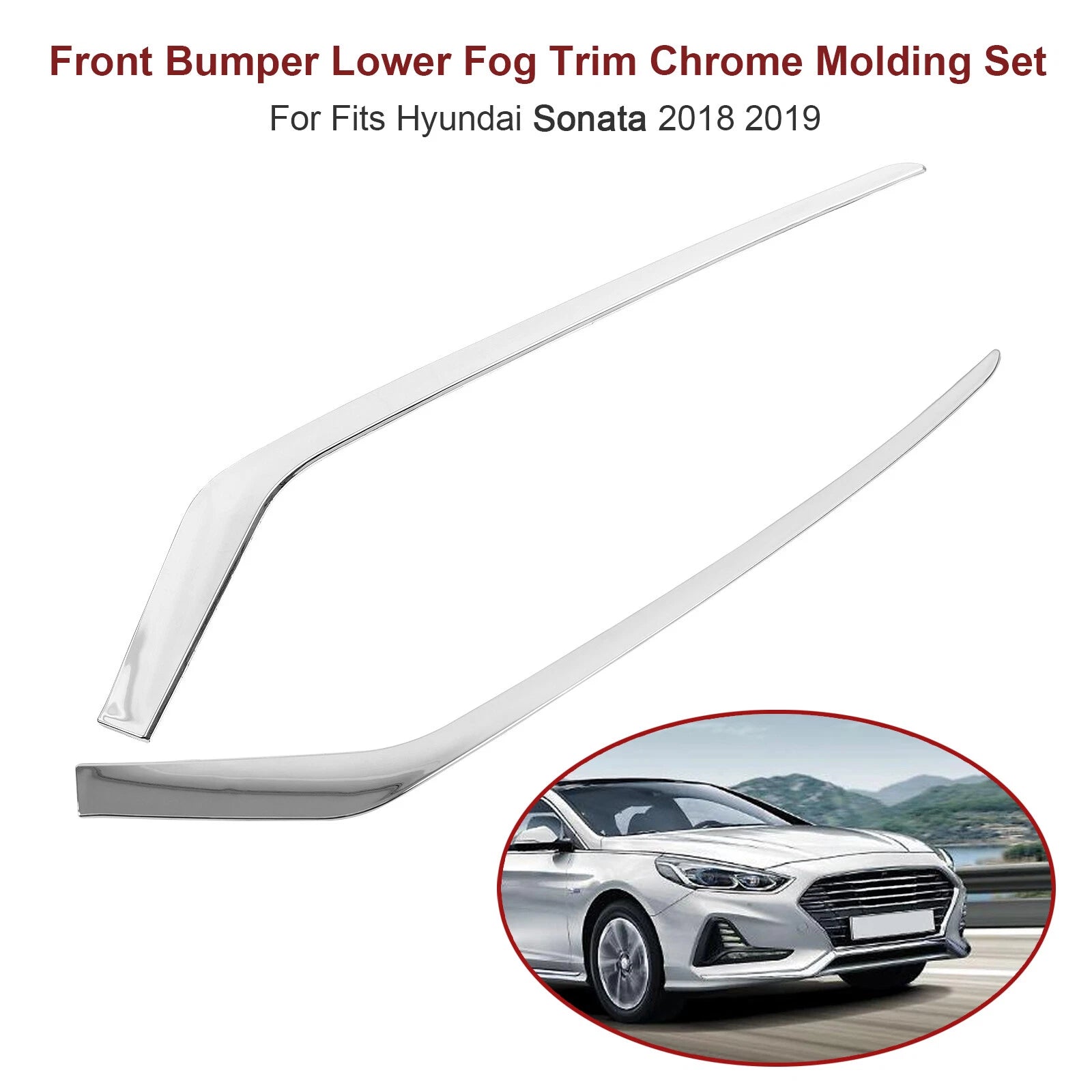 2X Front Bumper Lower Fog Trim Chrome Molding for Hyundai Sonata (2018–2019)
