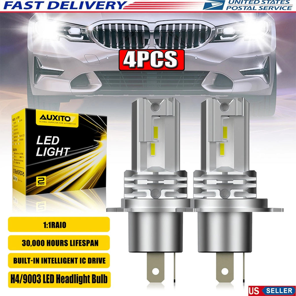 Set of 4 H4 9003 LED Headlight Bulbs 10000LM for High Low Beam