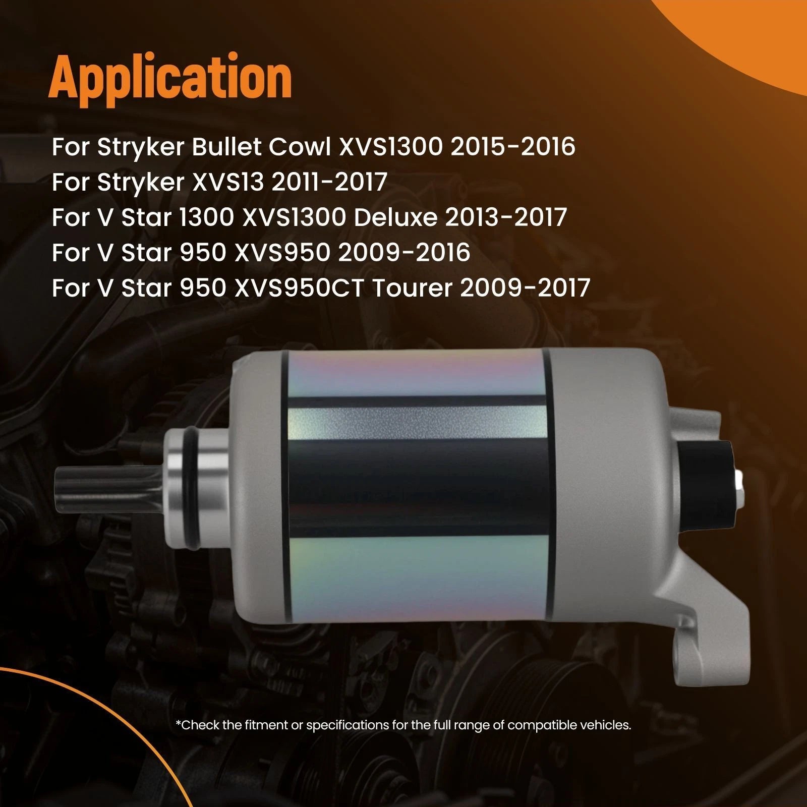 12V 9T Starter Motor for Yamaha Stryker XVS1300 (2015–2016) 5S7-81890-10-00