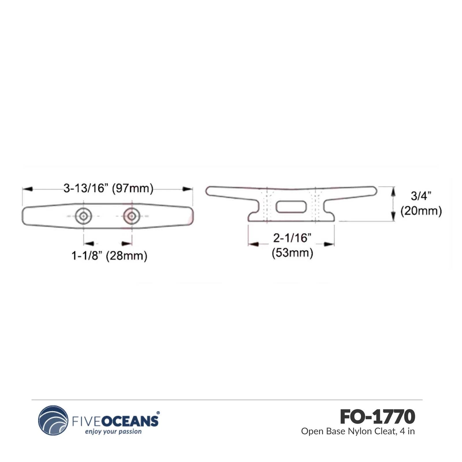 4" Nylon Cleat for Five Oceans FO1770 (Open Base)