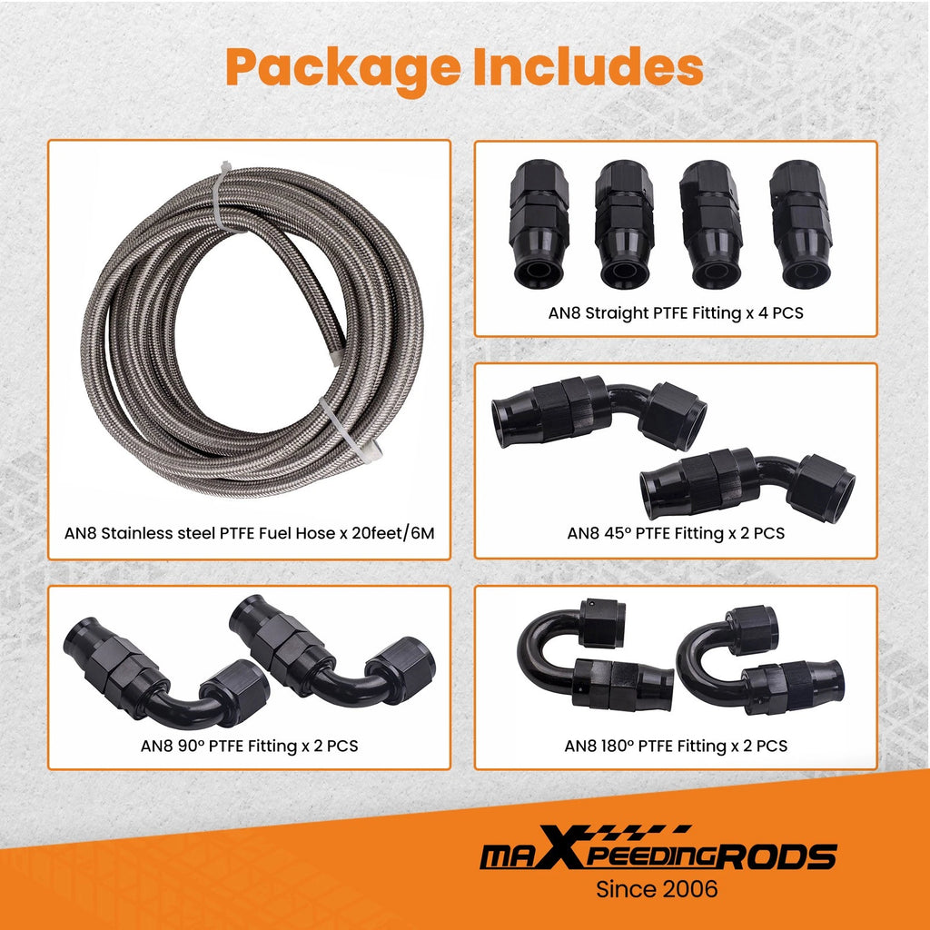 8AN PTFE Stainless Steel Braided Fuel Line Hose for Universal Applications (20FT)