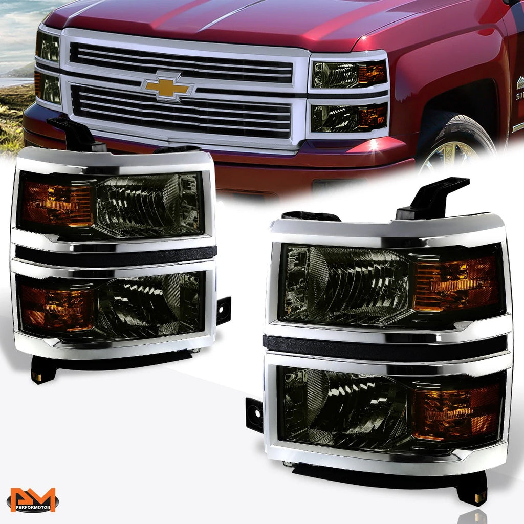 Headlight Replacement for Chevy Silverado (2014–2015) Smoked Lens Amber Corner
