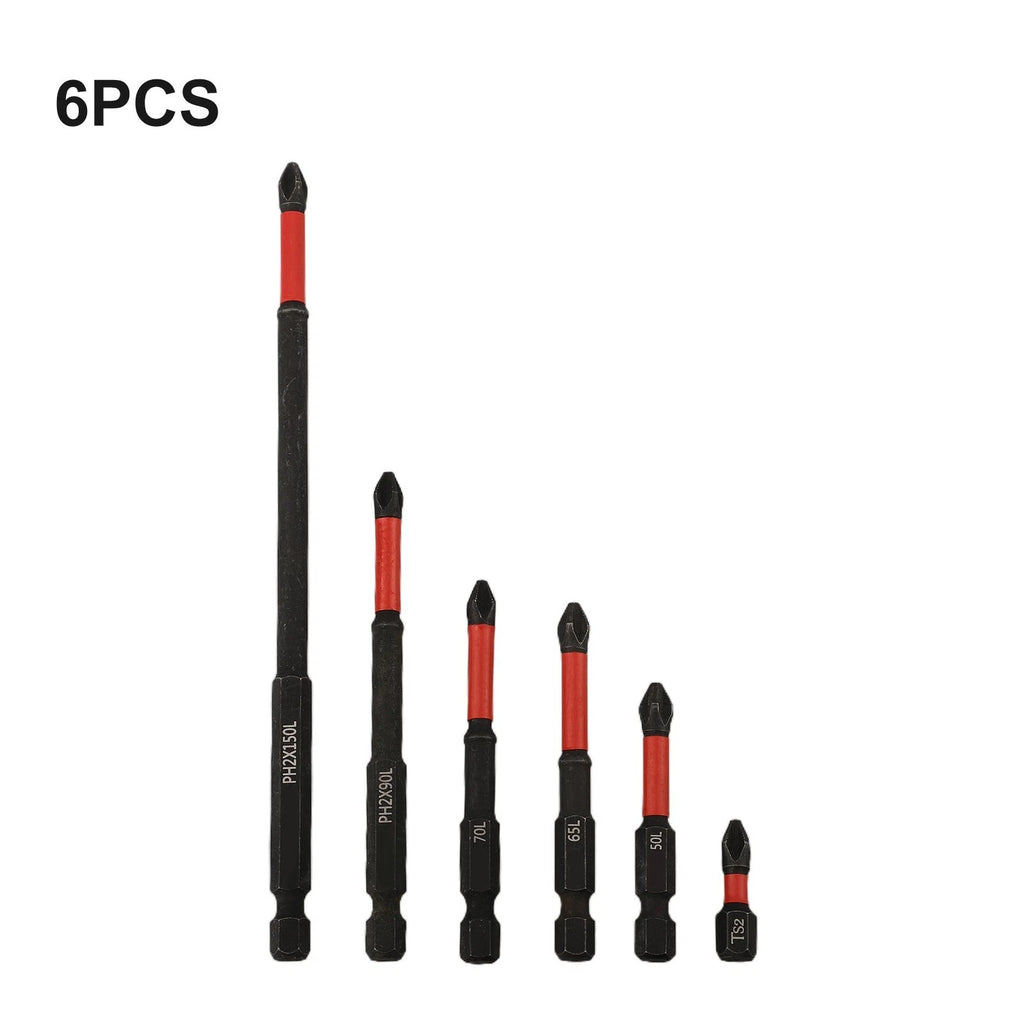Set of 6 PH2 Magnetic Cross Screwdriver Bits for Automotive Use
