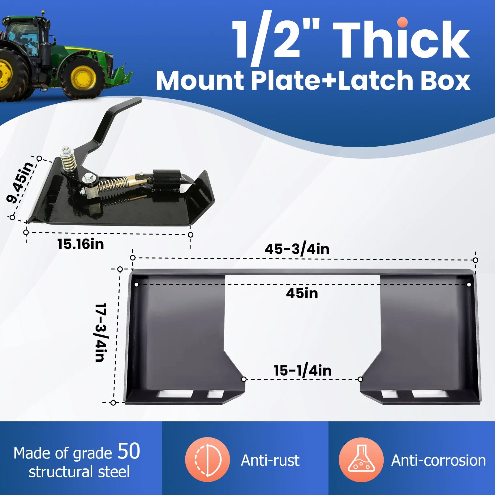 1/2" HD Quick Tach Mount Plate & Conversion Adapter for Skid Steer