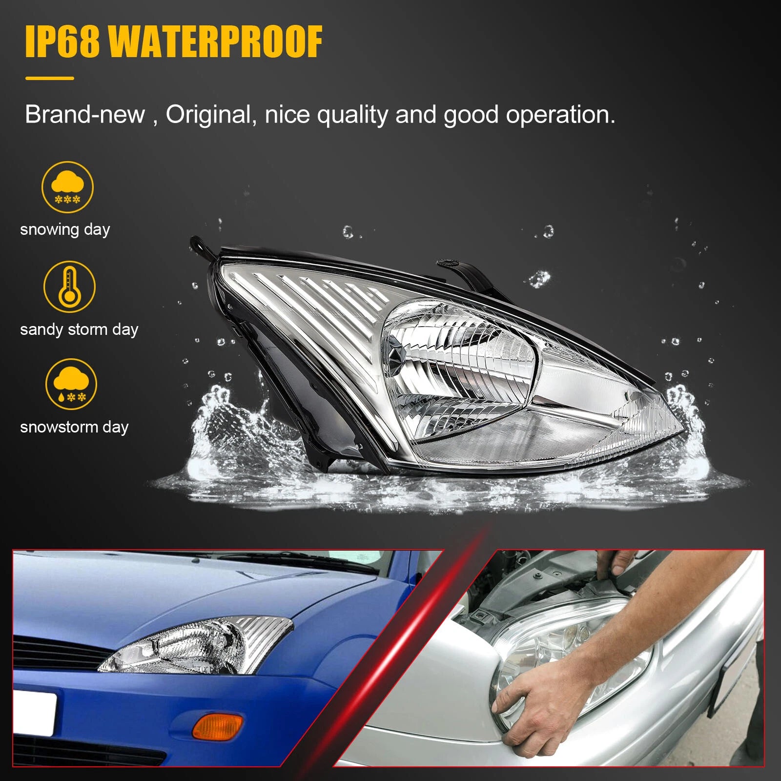 Headlight Assembly for Ford Focus (2000–2004) Chrome Housing Clear Lens L+R