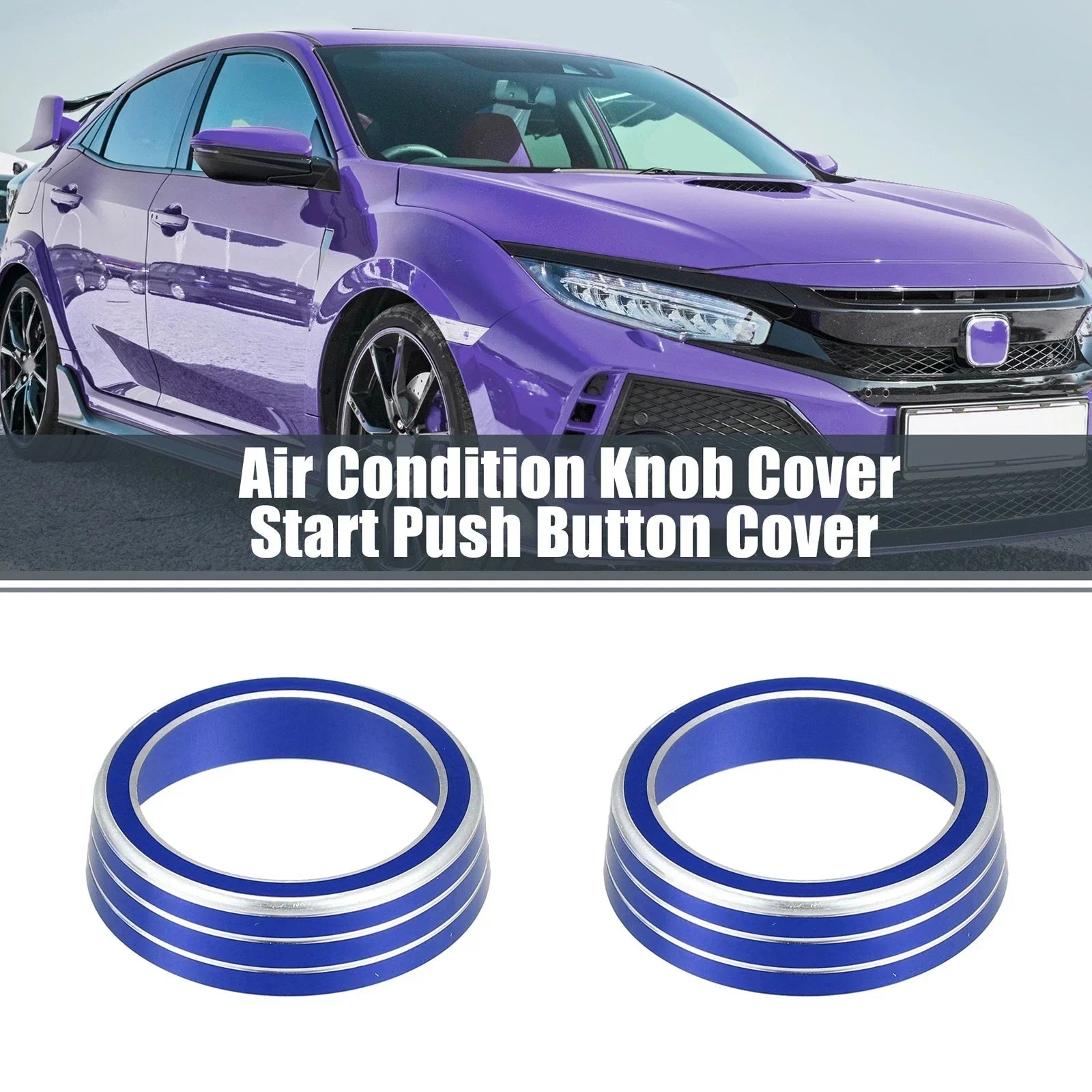 3 x Blue AC Knob Covers & Engine Start Button Cover for Honda Civic (2016-2021)