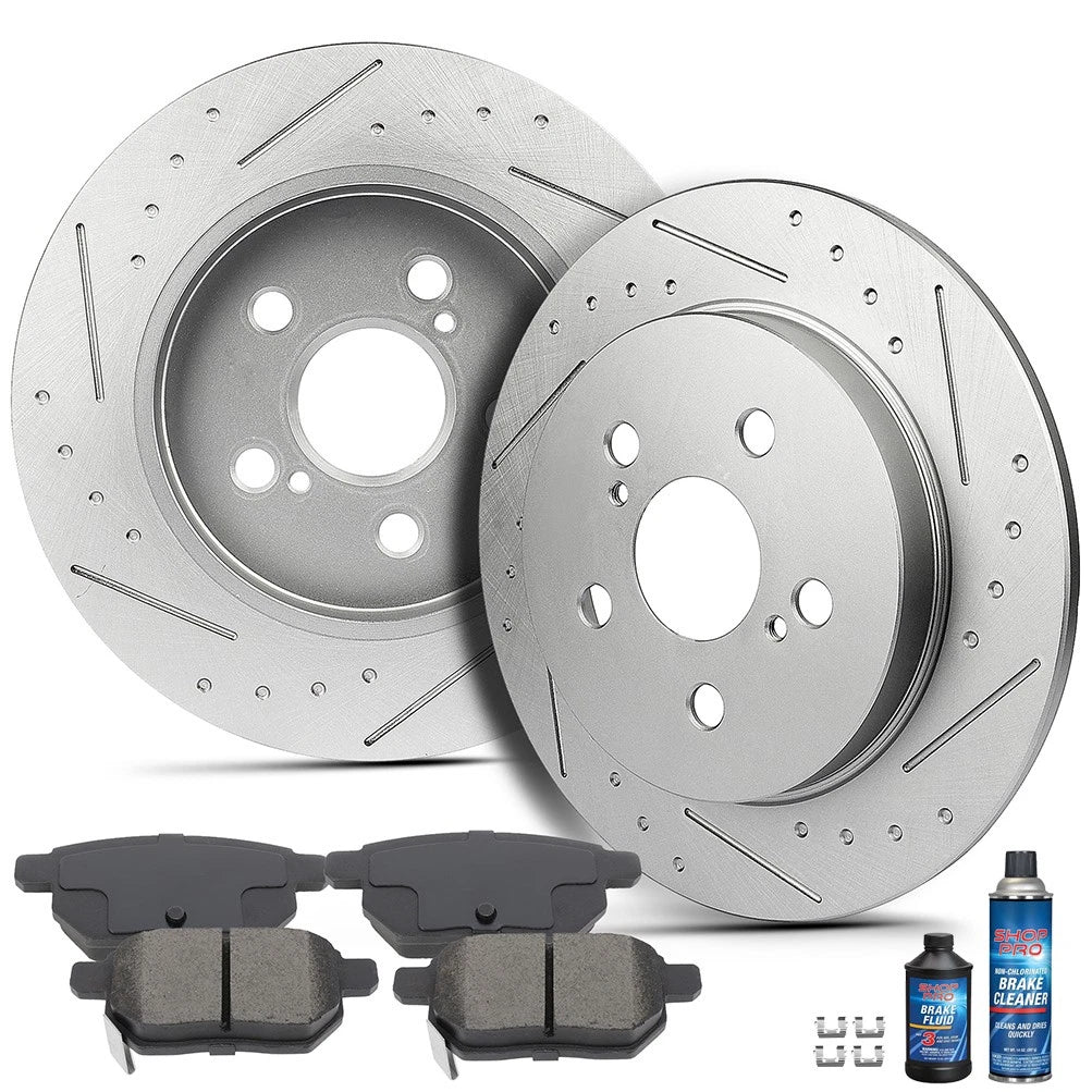 Set of 4 Rear Brake Discs Rotors and Ceramic Pads for Toyota Corolla (2015–2019)