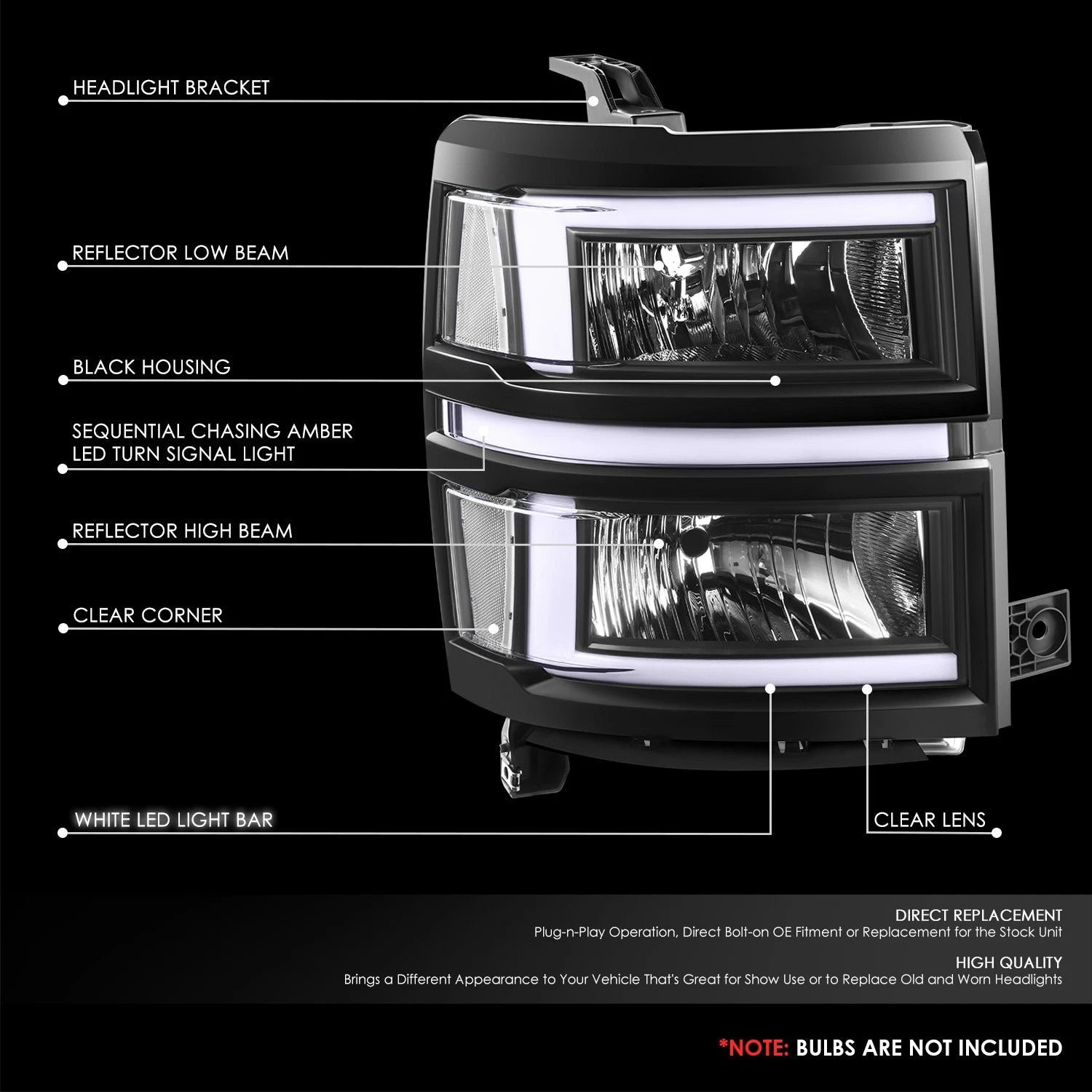 L-LED DRL Sequential Headlights for Chevrolet Silverado 1500 (2014–2015)