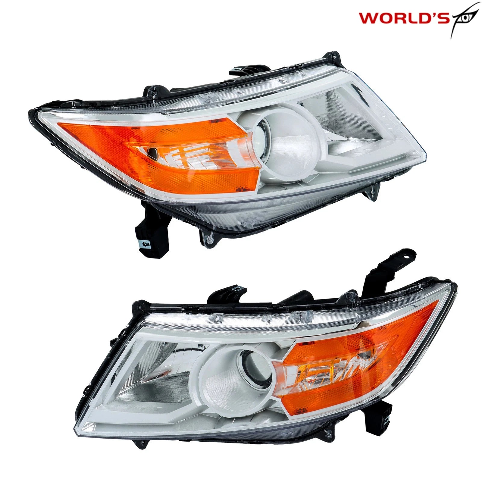 Set of 2 Halogen Front Headlights for Honda Odyssey (2011–2017) Chrome Amber