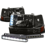 Smoked Housing LED Headlight + Amber Corner + DRL Fog Light Set for Ford F150 (1992–1996)