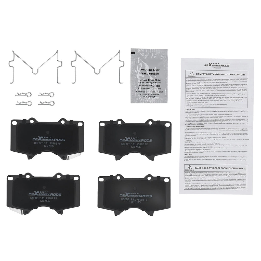 Front Ceramic Brake Pads Kit for Toyota Sequoia Tacoma (2001-2023)
