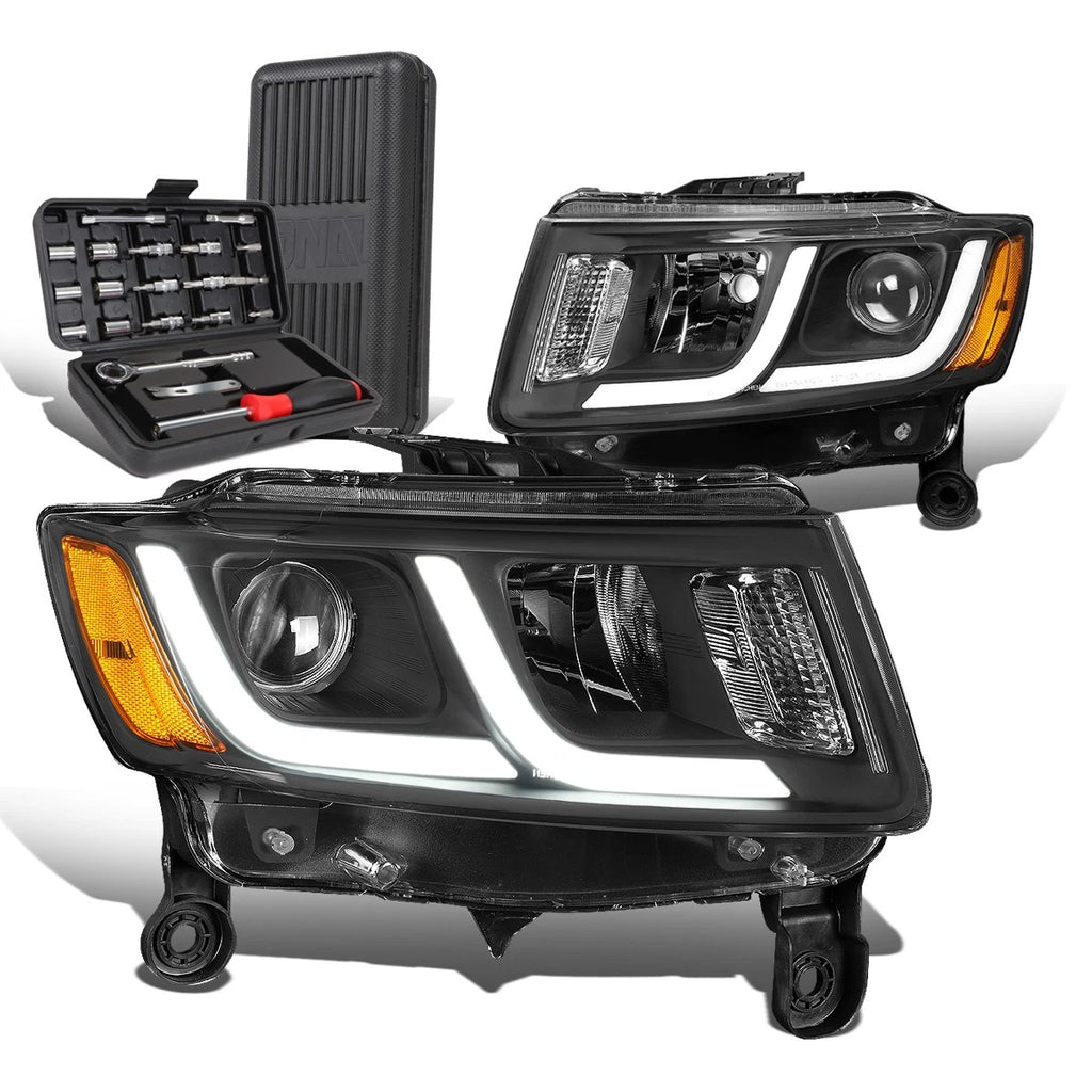 Pair of LED Black Amber Projector Headlights for Grand Cherokee (2014–2016)