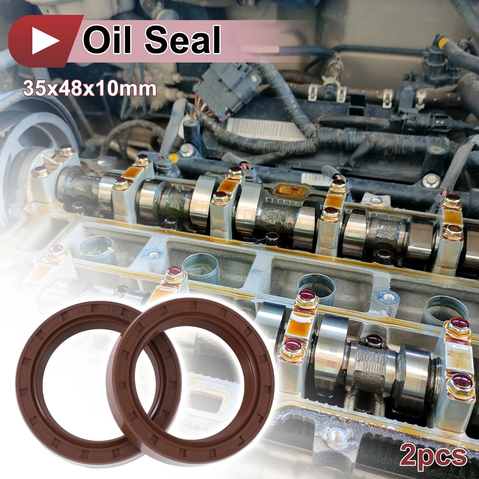 Set of 2 Oil Seal Rotary Shaft Seal FKM Rubber 35x48x10mm
