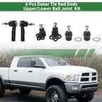 6 Pcs Front Outer Tie Rod Ends & Ball Joints for Dodge Dakota (2000-2004)
