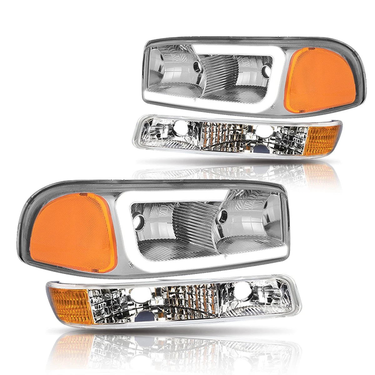 Set of 4 LED DRL Headlights w/ Bumper Lamp for GMC Sierra/Yukon XL (1999–2007)