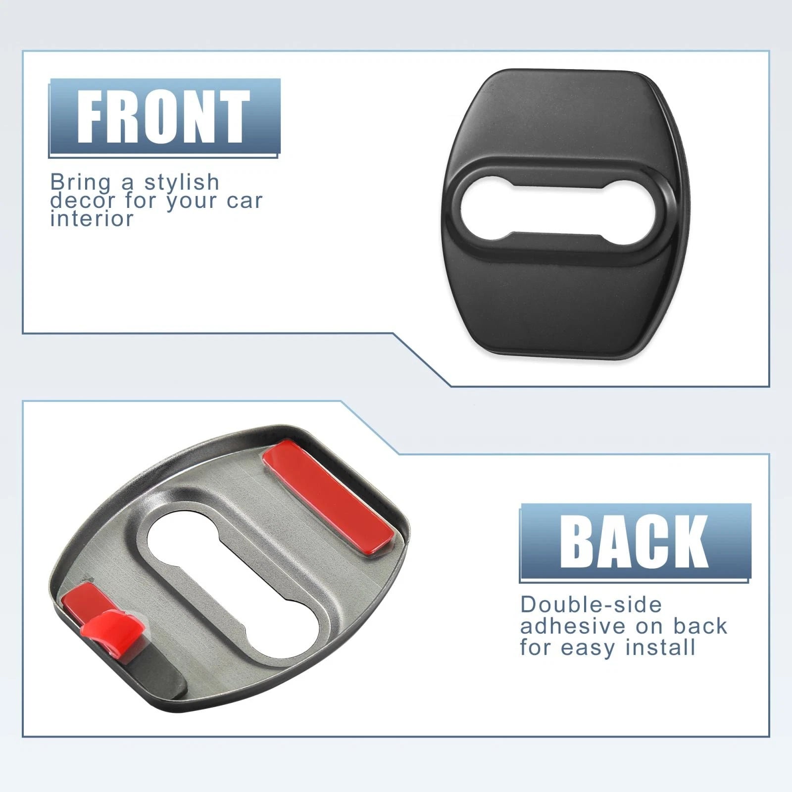 Set of 4 Car Door Lock Latch Covers for Hyundai Kia (Stainless Steel, Black)