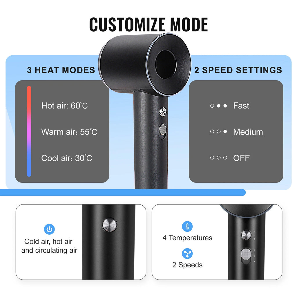 2X Black Hair Dryer with Negative Ions