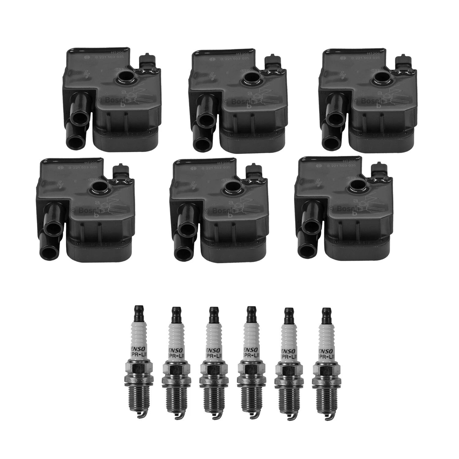 Set of 6 Ignition Coils & Spark Plugs for Acura RL, Hyundai Azera, Mercedes W203 W211