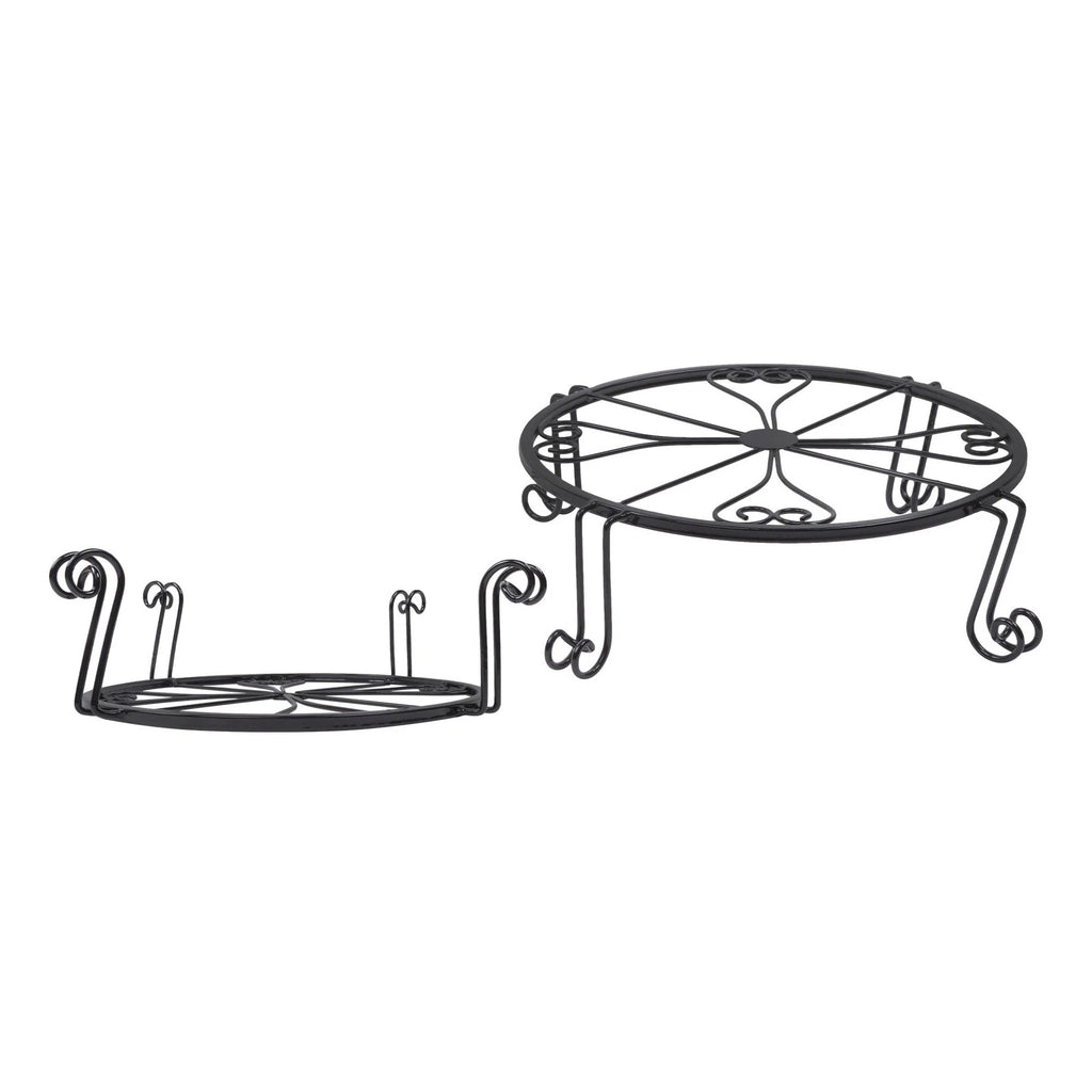 2 Pack Rustproof Black Metal Plant Stands for Flower Pots (10" & 12")