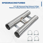 3.5" OD 24" L Dual Exhaust H-Pipe Balance Tube for Universal Fit