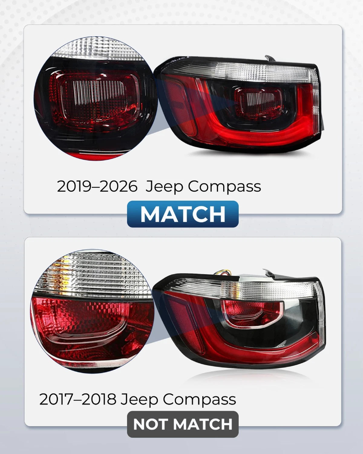 Set of 2 Halogen Tail Lights for Jeep Compass (2019–2026)