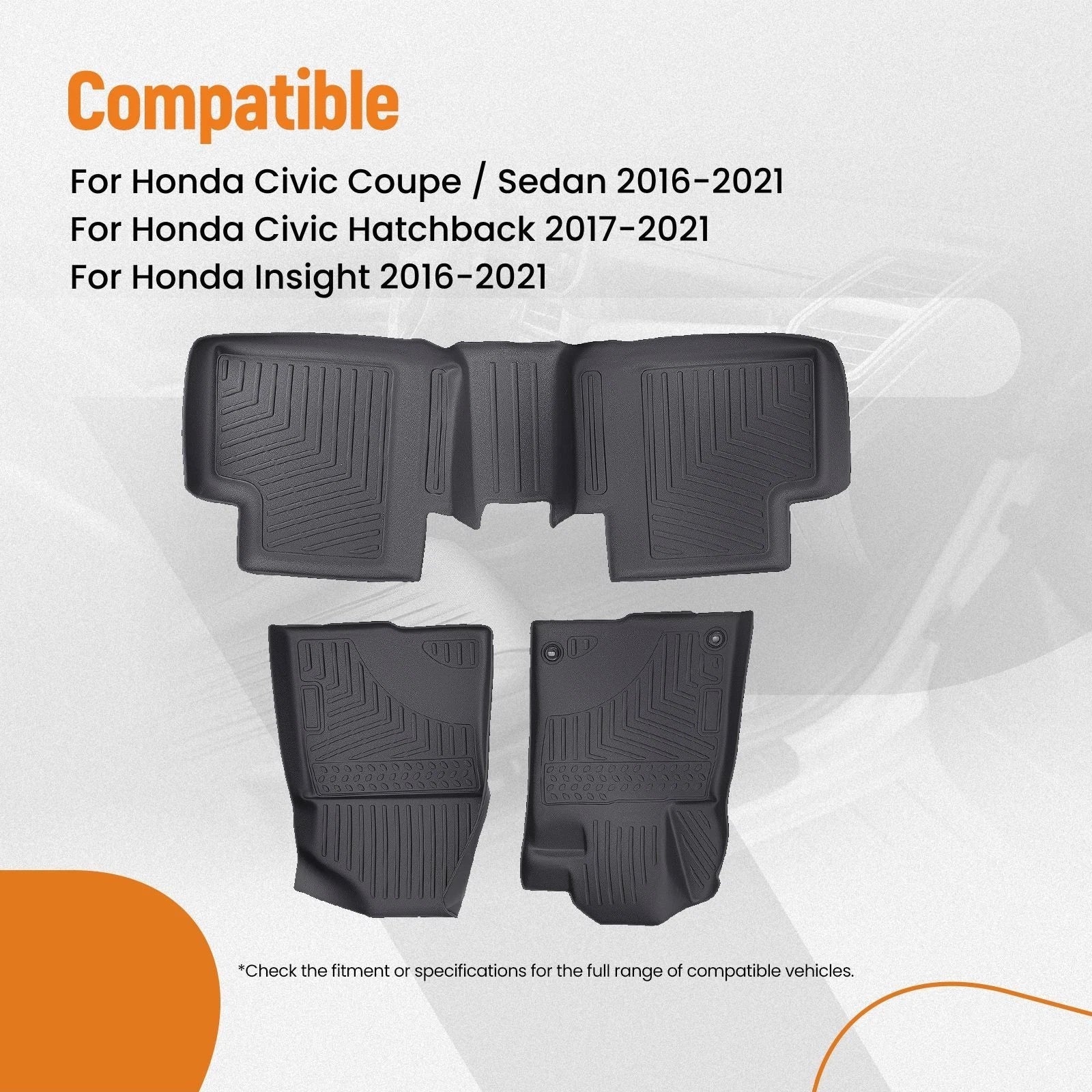 All Weather Floor Mats Liner for Honda Civic/Insight (2016–2021) TPE