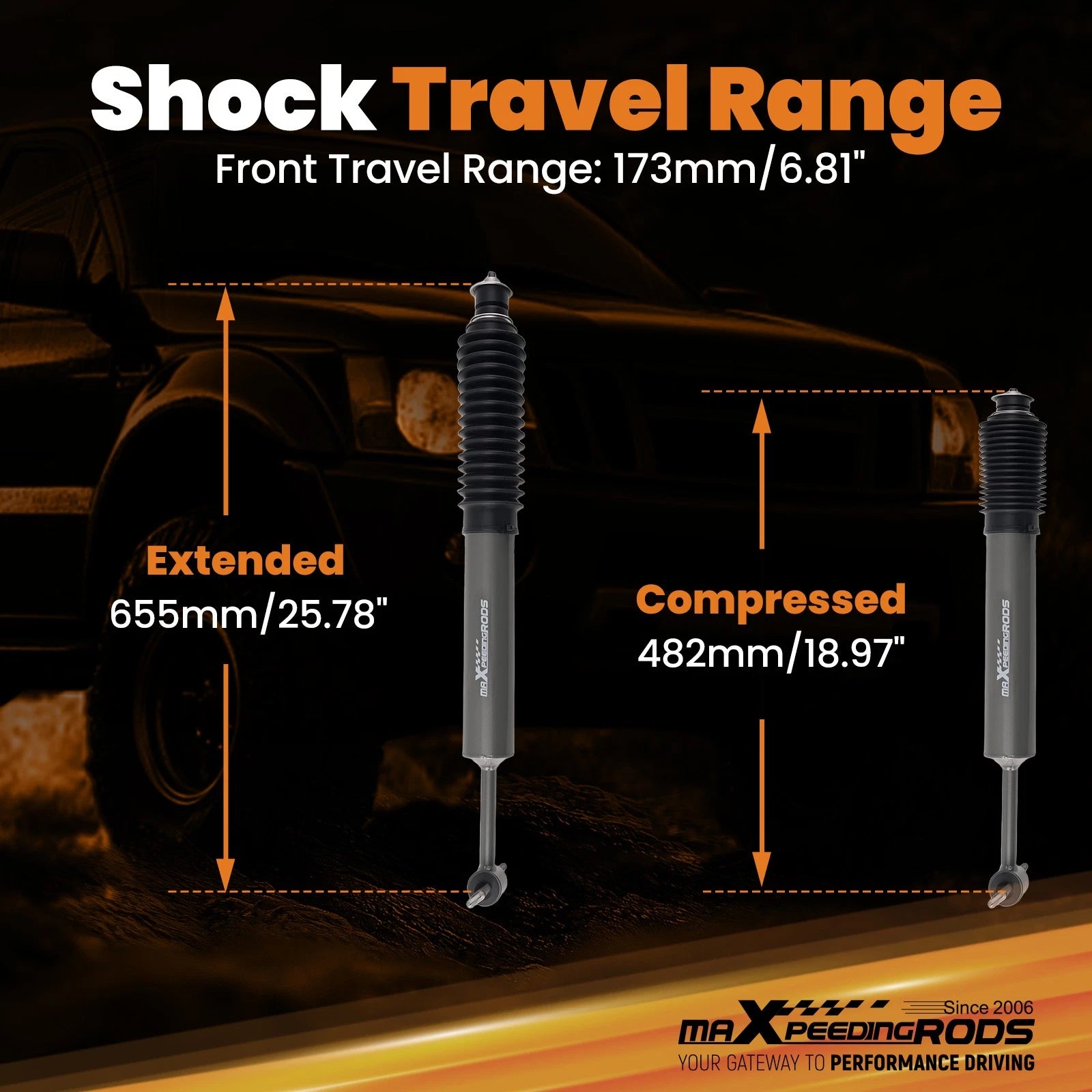 Heavy Duty Lift Shock for Ford Ranger (1998–2011) 4.5-5.5" Lift Kit