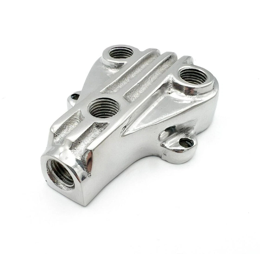 3 Port Fuel Distribution Block Polished Triangle Finned for Hot Rods (Aluminum, USA)